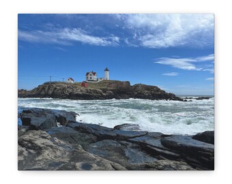 Nubble Lighthouse Canvas | Maine Coastal Landscape Matte Stretched
