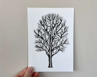 Oak Tree Art Print | Forest Tree Sketch | Black and White | Nature Drawing