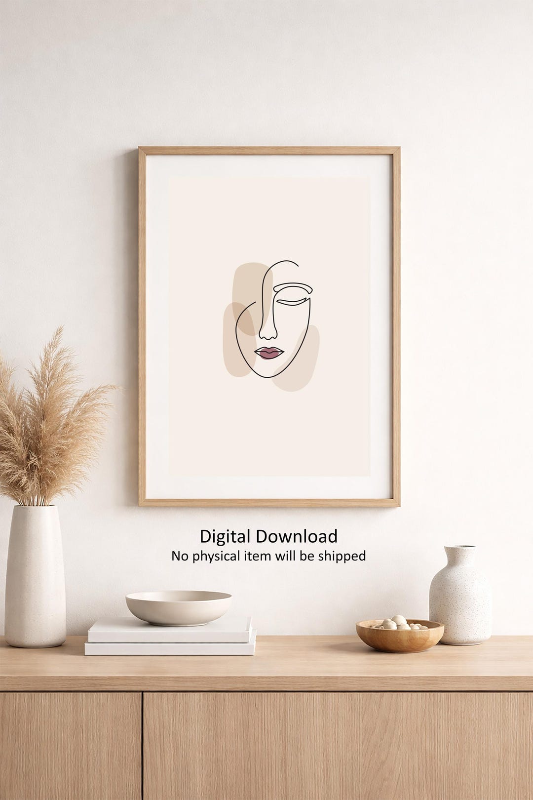 Minimalist Face Line Art Print, Abstract Neutral Wall Art, Modern Boho ...
