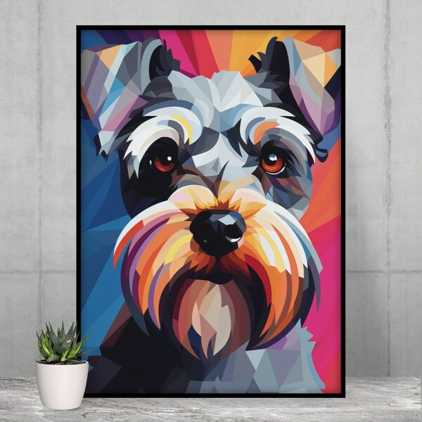 Affiche Schnauzer, impression abstraite de chien, portrait de chien personnalisé, affiche moderne, cadeau commémoratif, impression unique sur toile pour animaux de compagnie