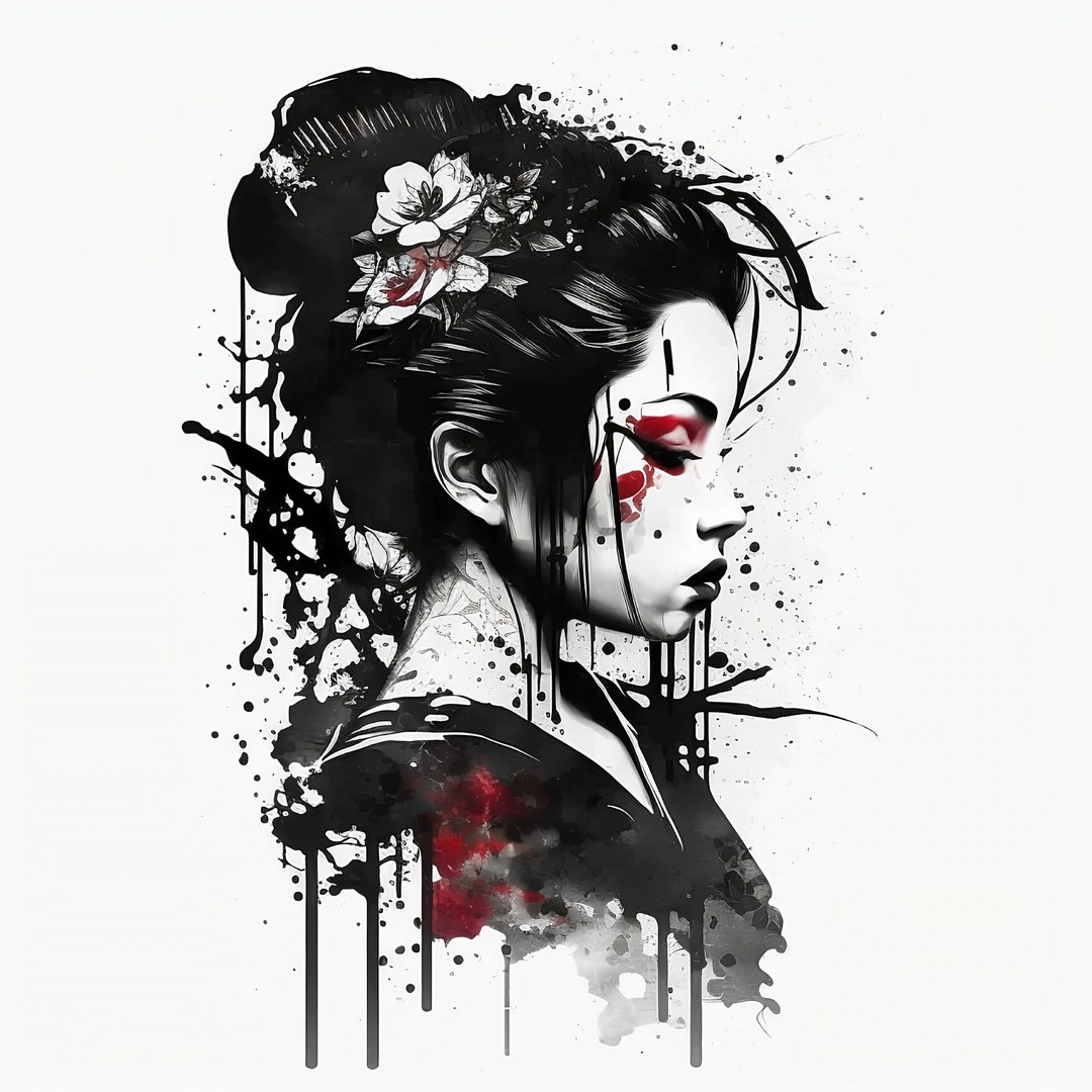 Geisha Tattoo Design White Background PNG File Download - Etsy