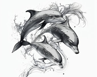 Dolphin Symbol Tattoo Design - White background - PNG File Download High Resolution