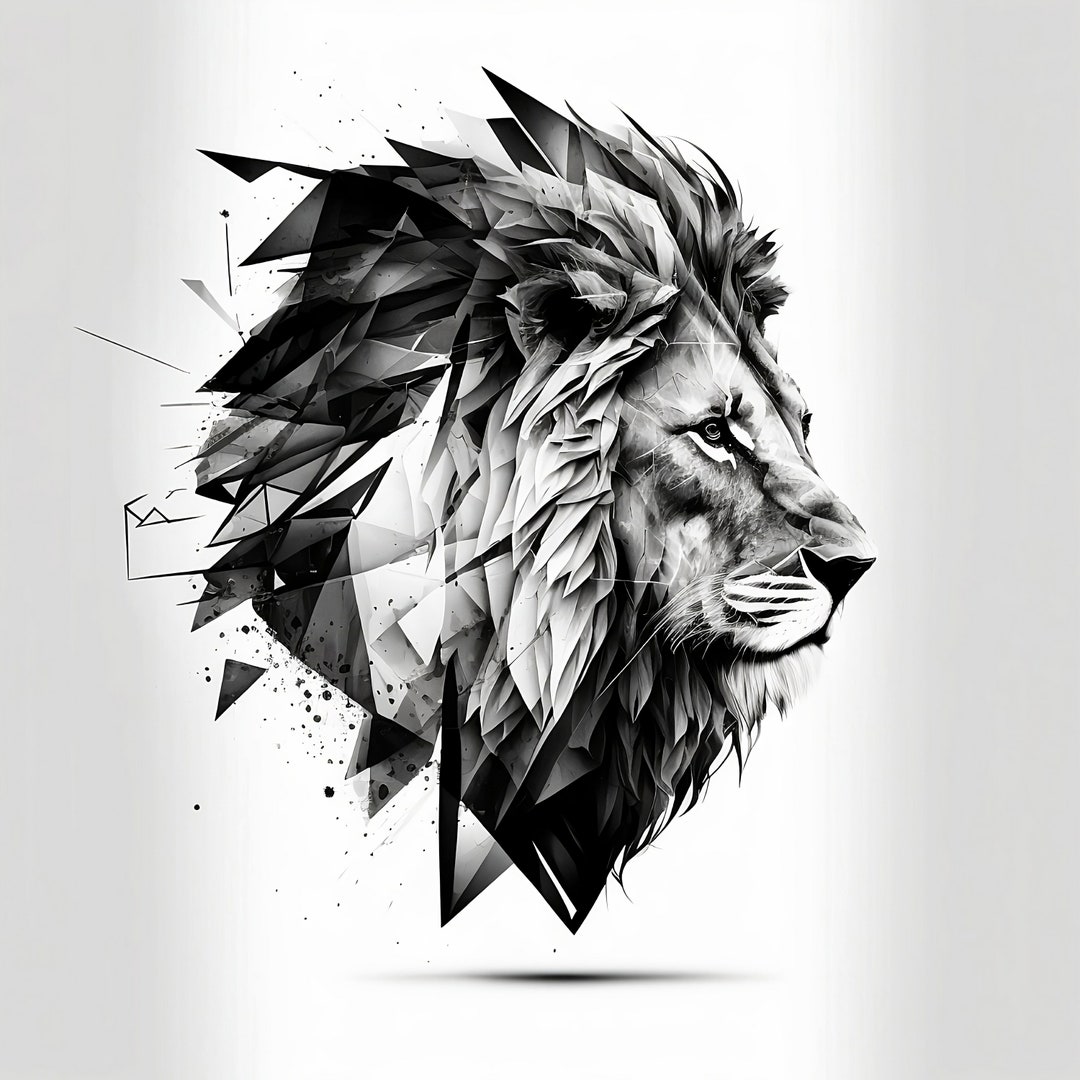 Lion Geometric Style Tattoo Design White Background PNG File Download