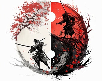 Samurai Tattoo Design - White background - PNG File Download High Resolution