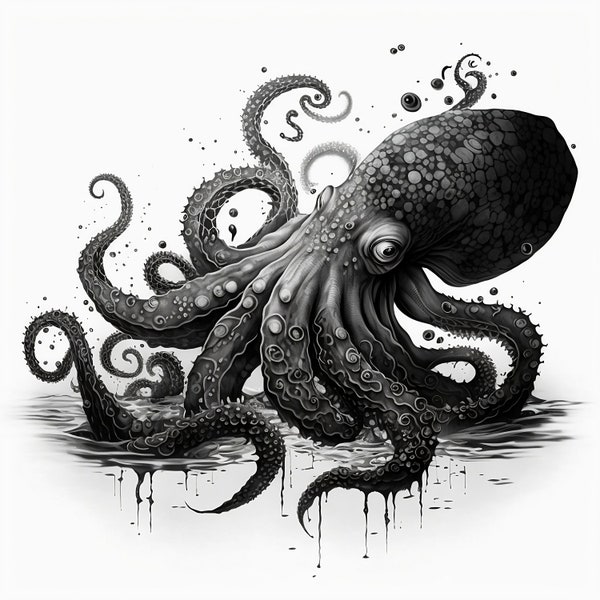 Octopus Tattoo Design - White background - PNG File Download High Resolution