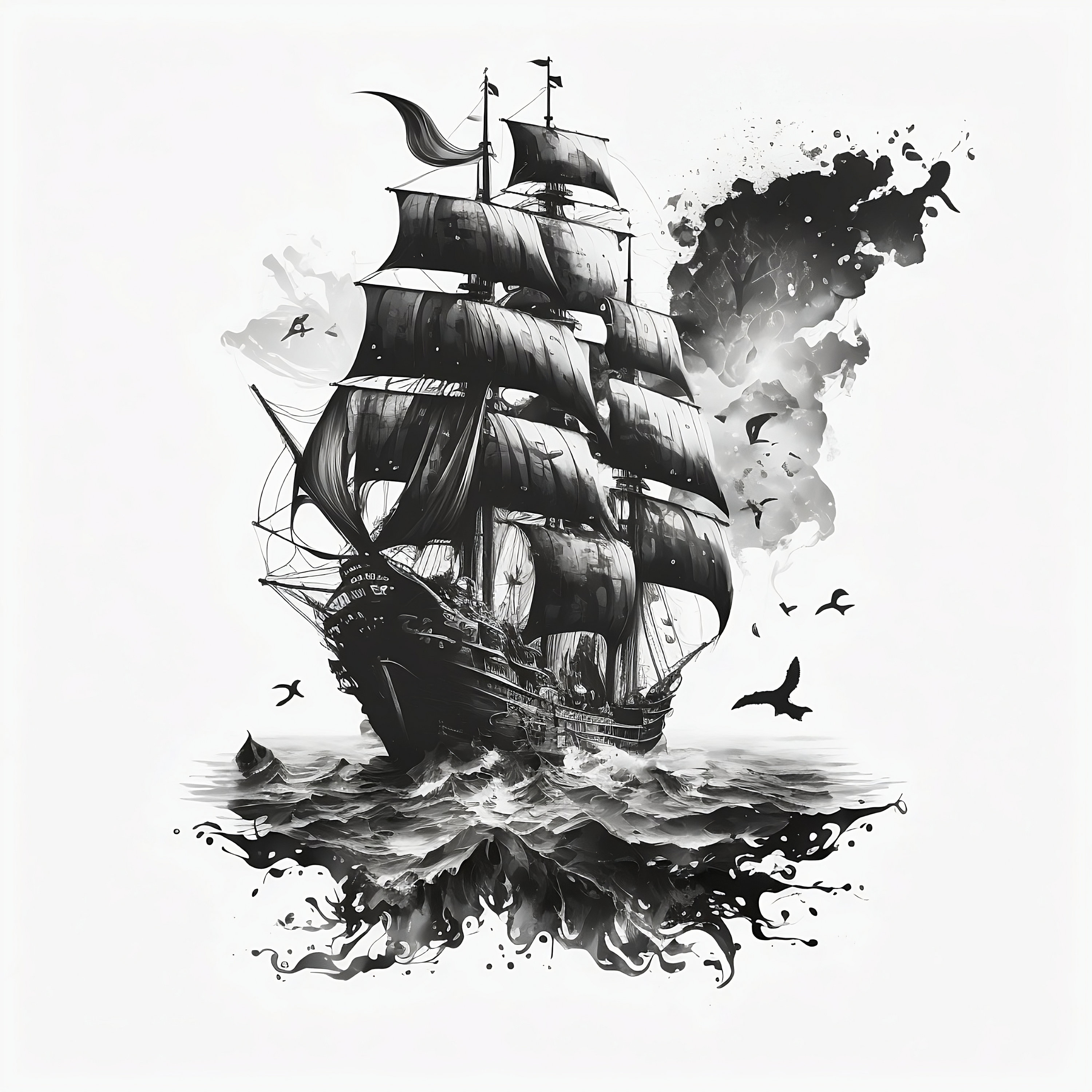 Tattoo ship black and white stencil vector Stock Vector | Adobe Stock