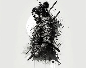 Samurai Tattoo Design - White Background  - PNG File Download High Resolution