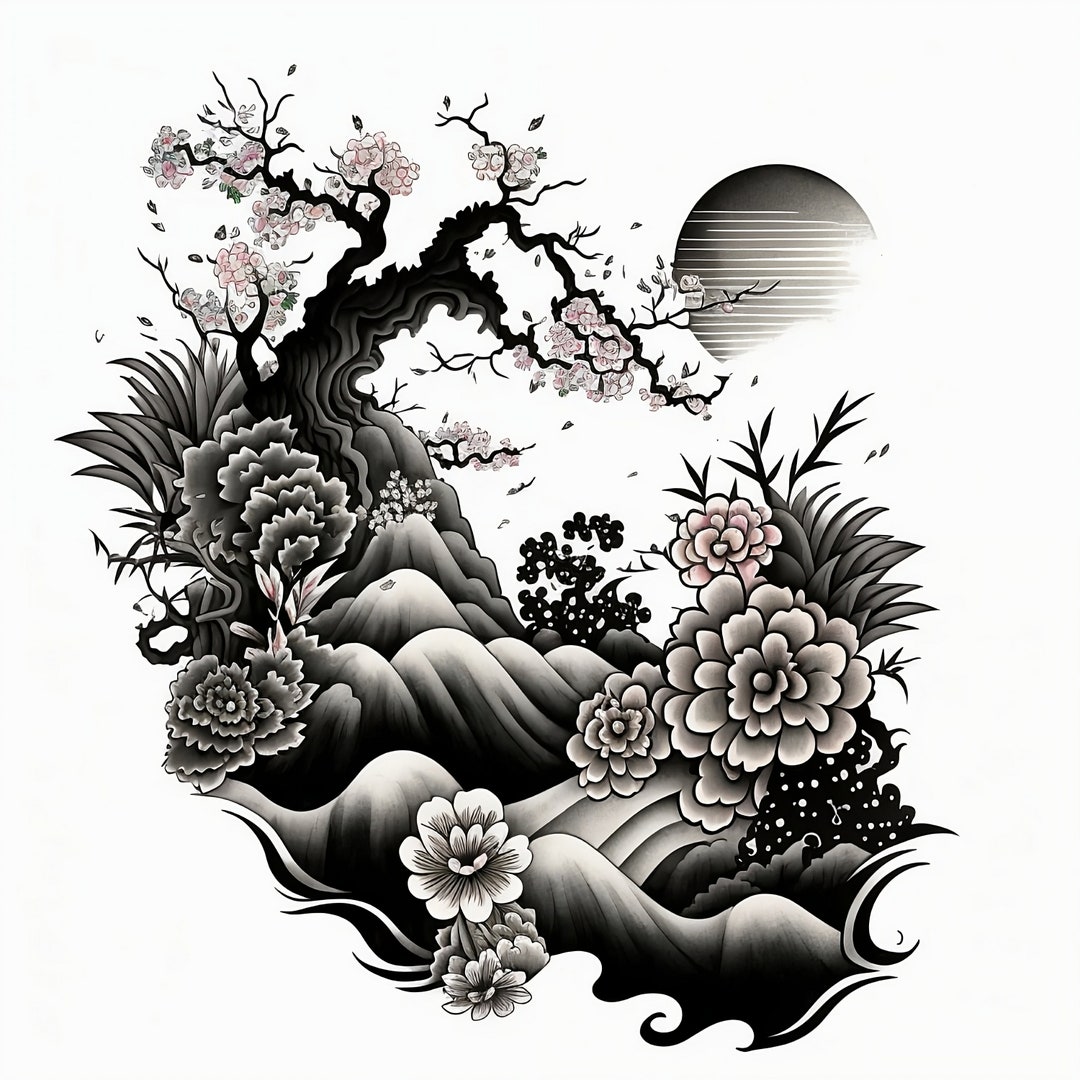 Japanese Style Tattoo Design White Background PNG File Download