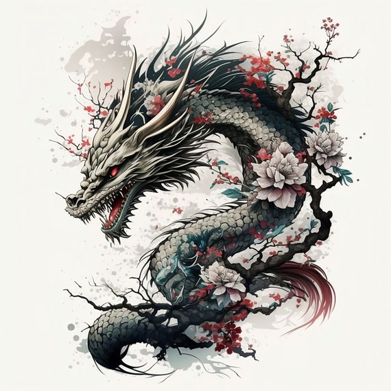 Dragon Tattoo Design - White background - PNG File Download High Resolution