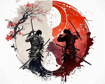 Samurai Tattoo Design - White background - PNG File Download High Resolution