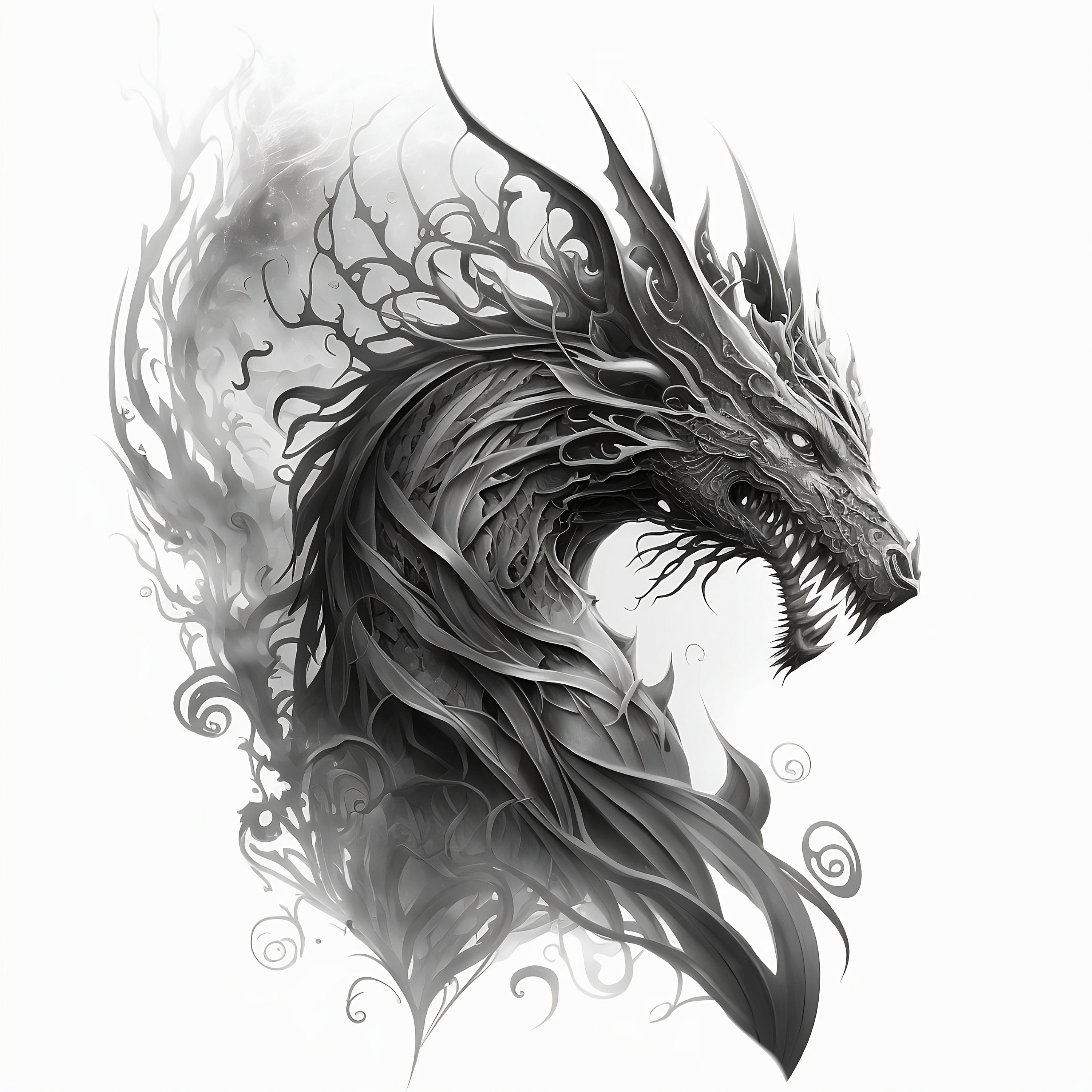 Dragon Tattoo Design - White background - PNG File Download High Resolution