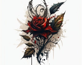 Rose Tattoo Design - White background - PNG File Download High Resolution
