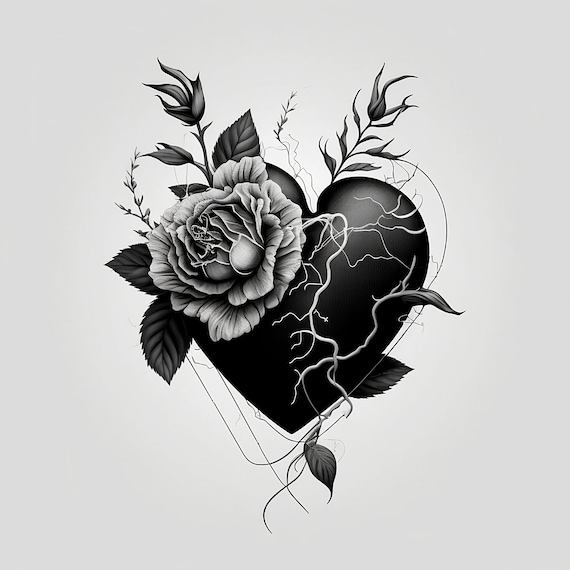 Black And White Heart Tattoo Design