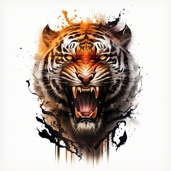 Tiger Tattoo Design White Background PNG File Download High Resolution -  Etsy Israel