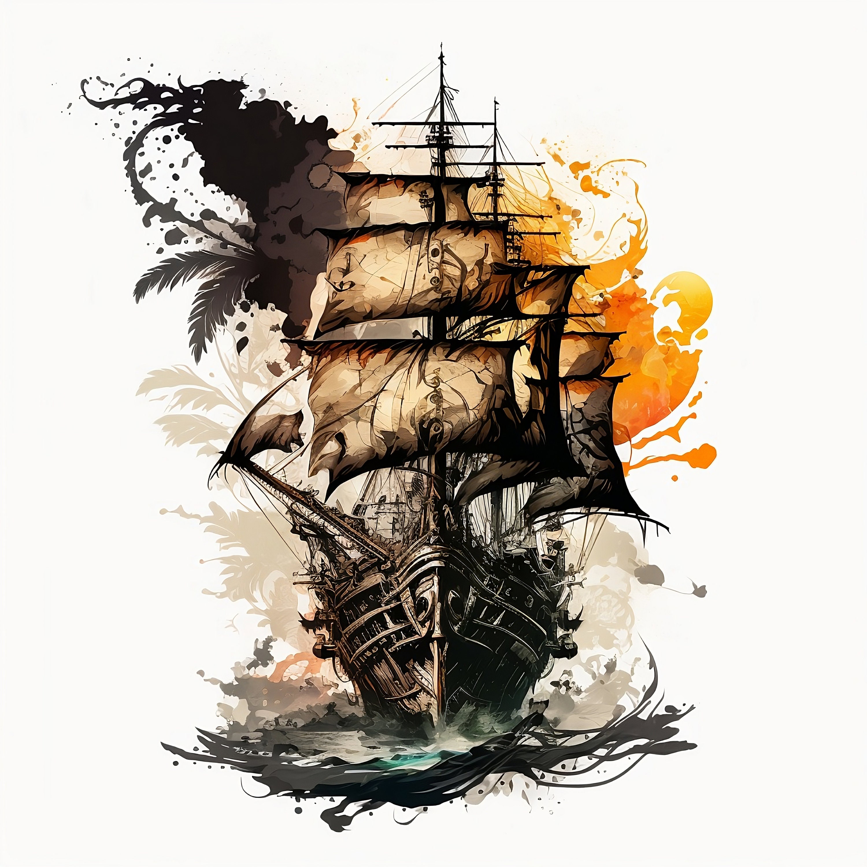 Buy Pirate Ship Vs Kraken Tattoo Design White Background PNG Online in  India  Etsy