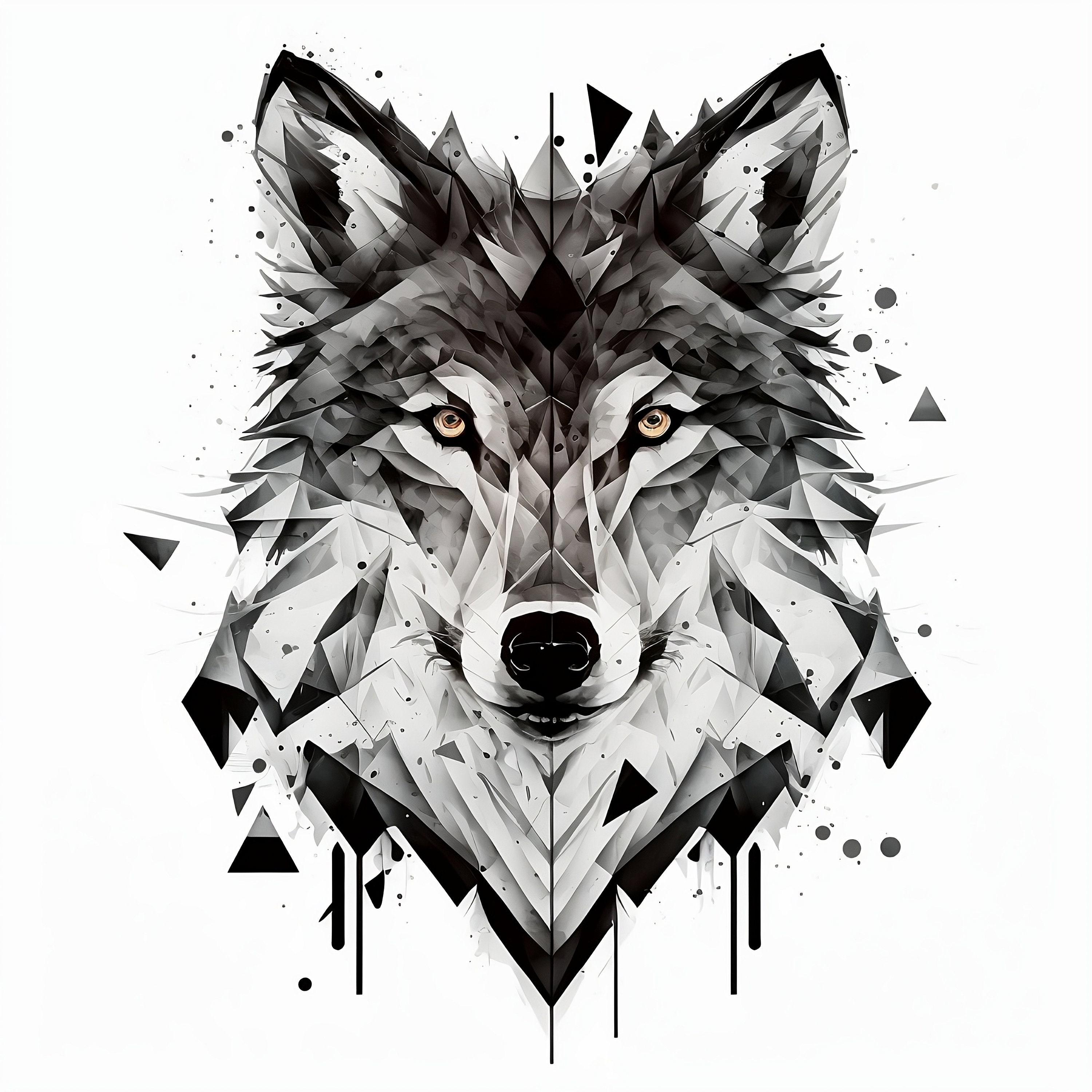 Geometric Wolf Tattoo Design White Background PNG File 