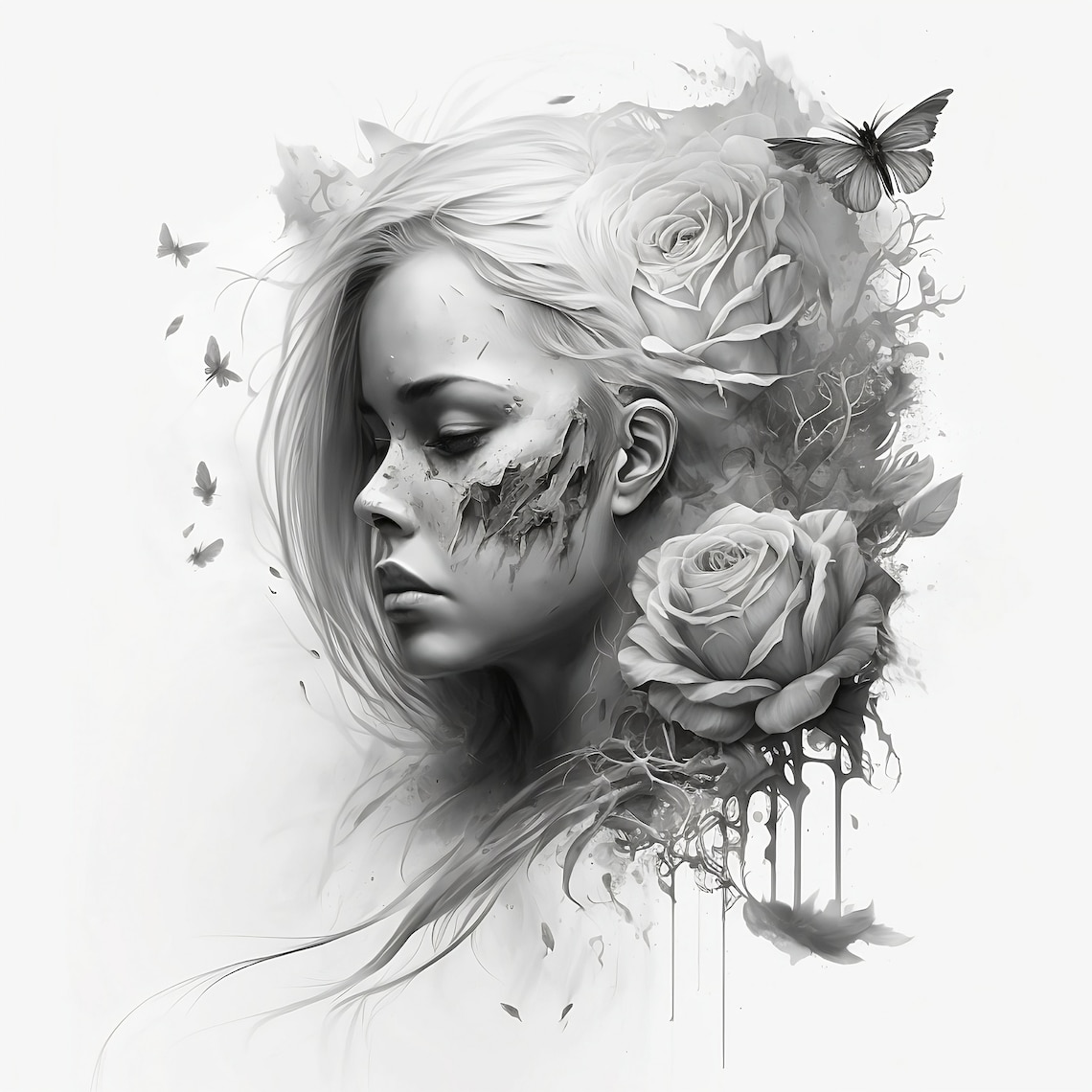 Girl Tattoo Design White Background PNG File Download High Resolution ...