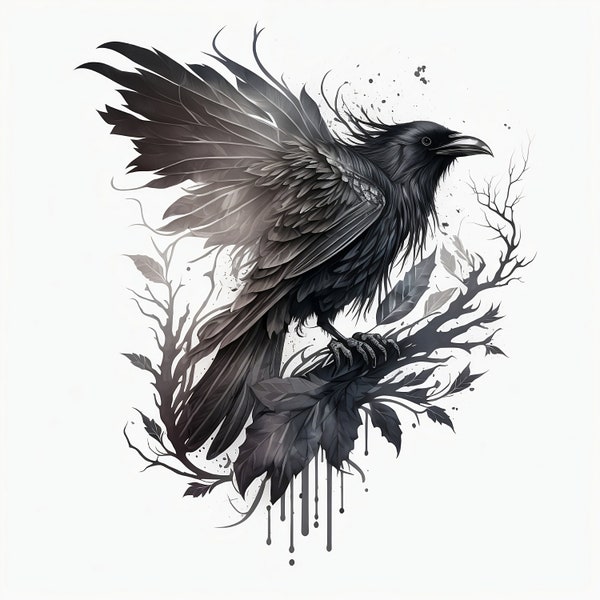 Raven Tattoo Design - fond blanc - fichier PNG télécharger haute résolution