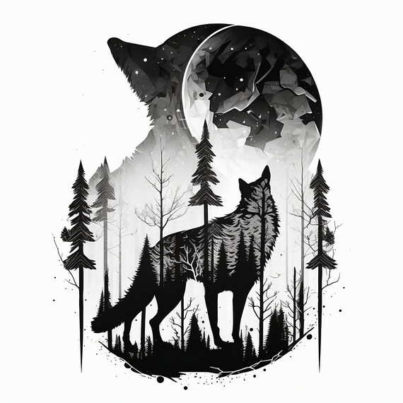 Geometric Wolf Tattoo Design White Background PNG File 