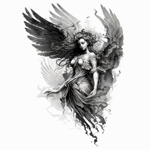 Tattoo Idea. Angel Tattoo. Midjourney Art. Angel From Heaven