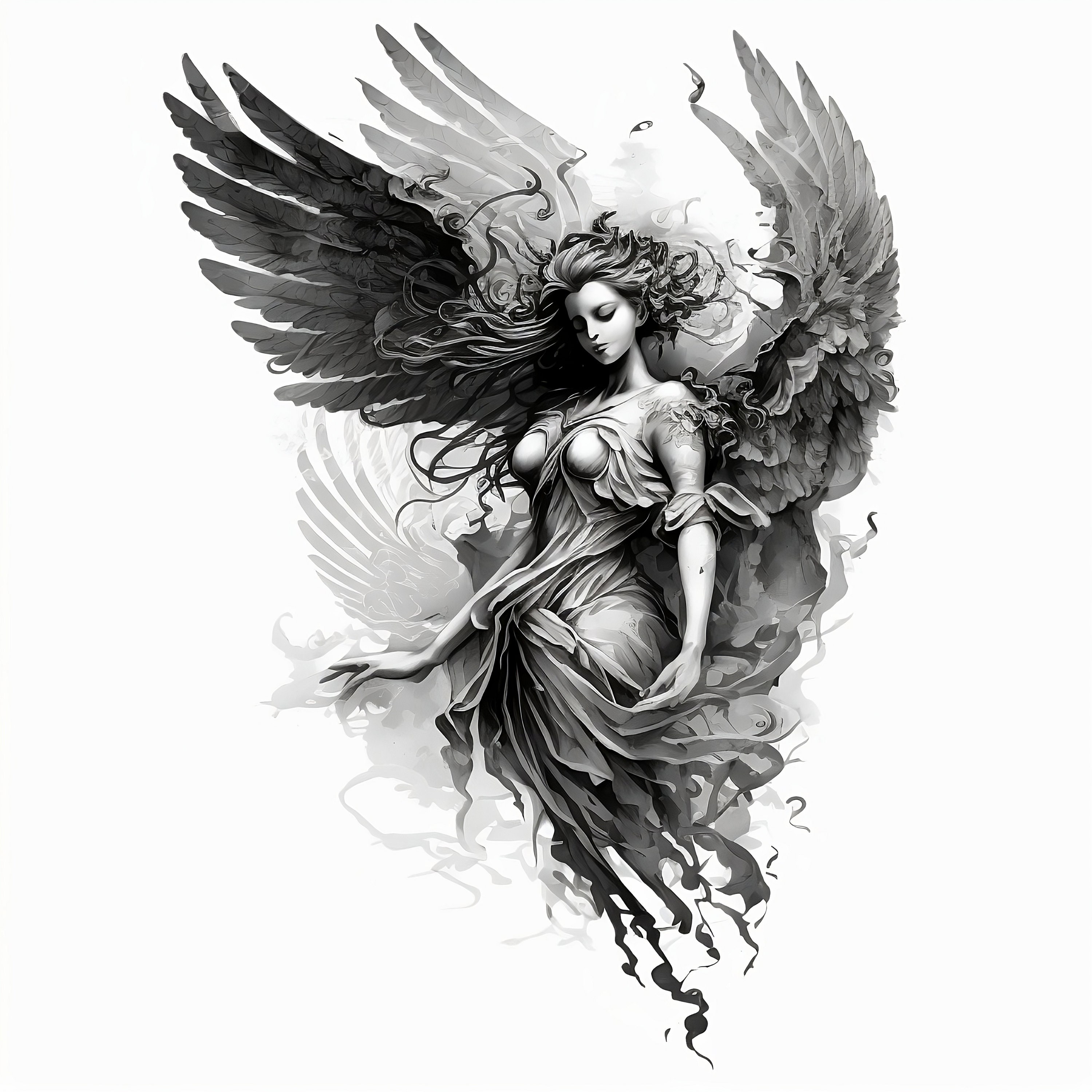 Angel Tattoo Design White Background PNG File Download High Resolution 