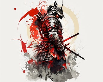 Samurai Tattoo Design - White background - PNG File Download High Resolution