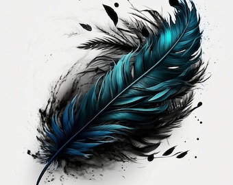 Feather Tattoo Design - White background - PNG File Download High Resolution