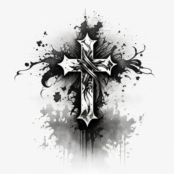 Cross Tattoo Design - White Background - PNG File Download High Resolution