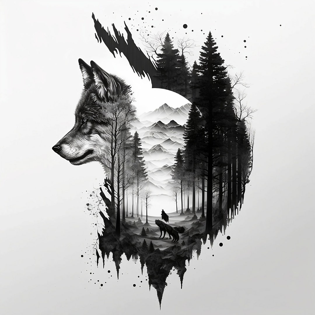 Wolf Tattoo Design White Background PNG File Download High - Etsy Israel