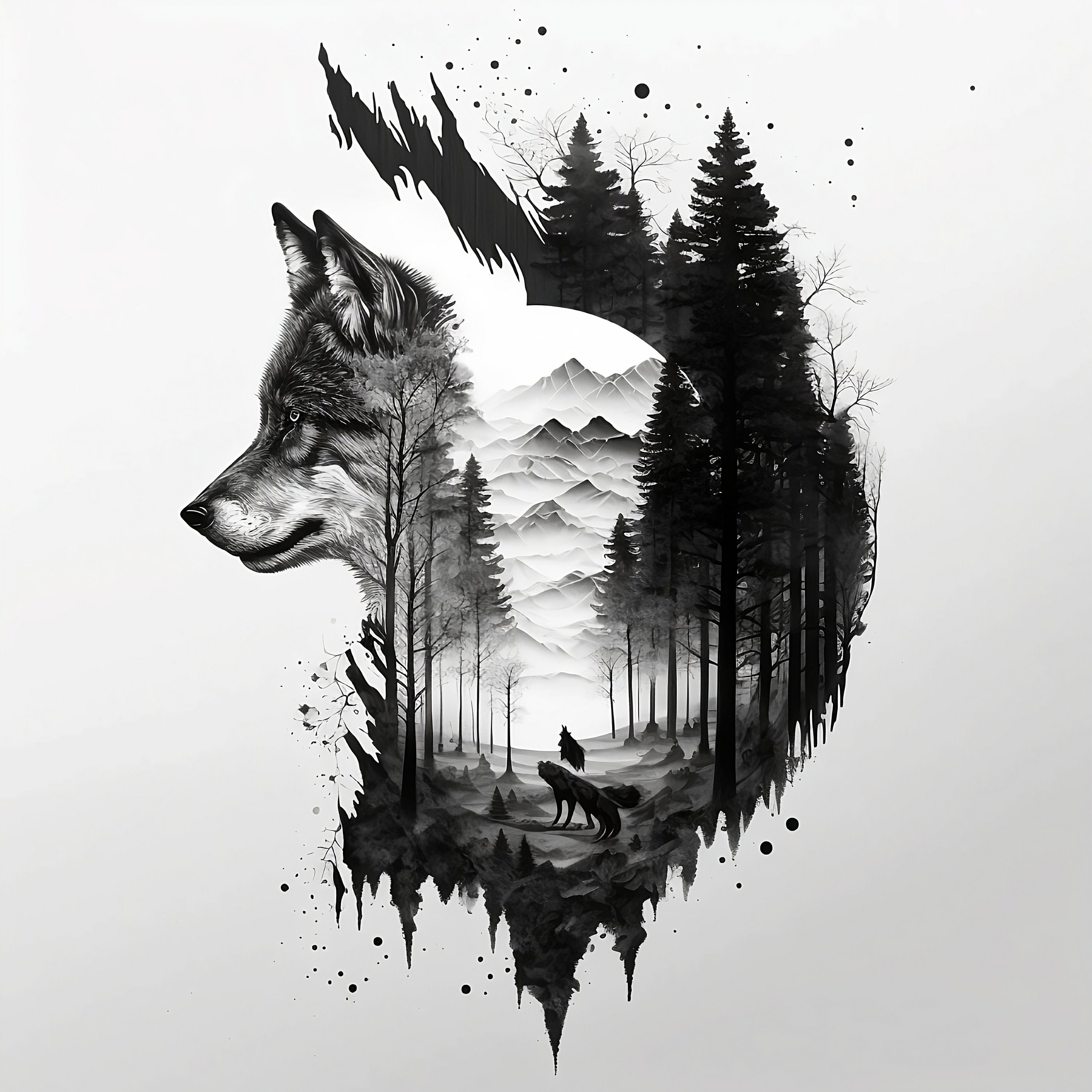 Wolf Tattoo Design White Background PNG File Download High - Etsy Ireland