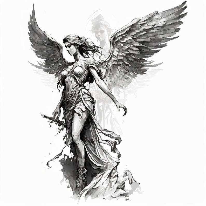 Angel Tattoo Design White background PNG File Download High Resolution image 1