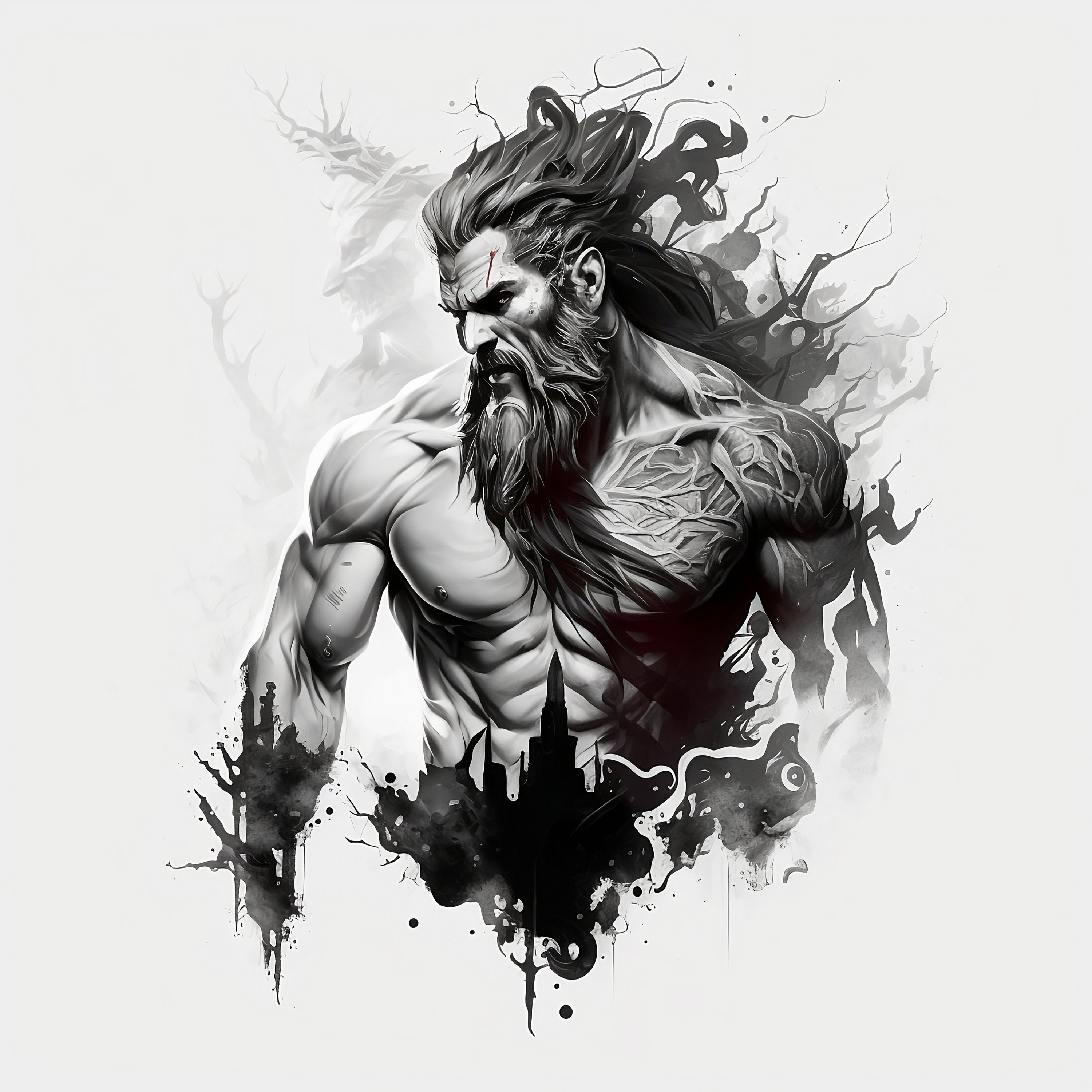 Hades Tattoo Design White Background PNG File Download 