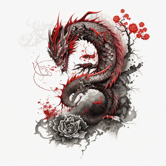 Dragon Tattoo Design - White background - PNG File Download High Resolution