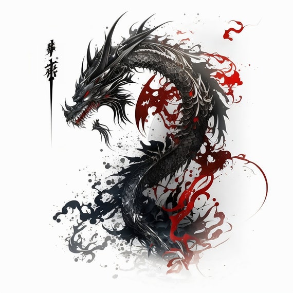 Dragon Tattoo Design - White background - PNG File Download High Resolution