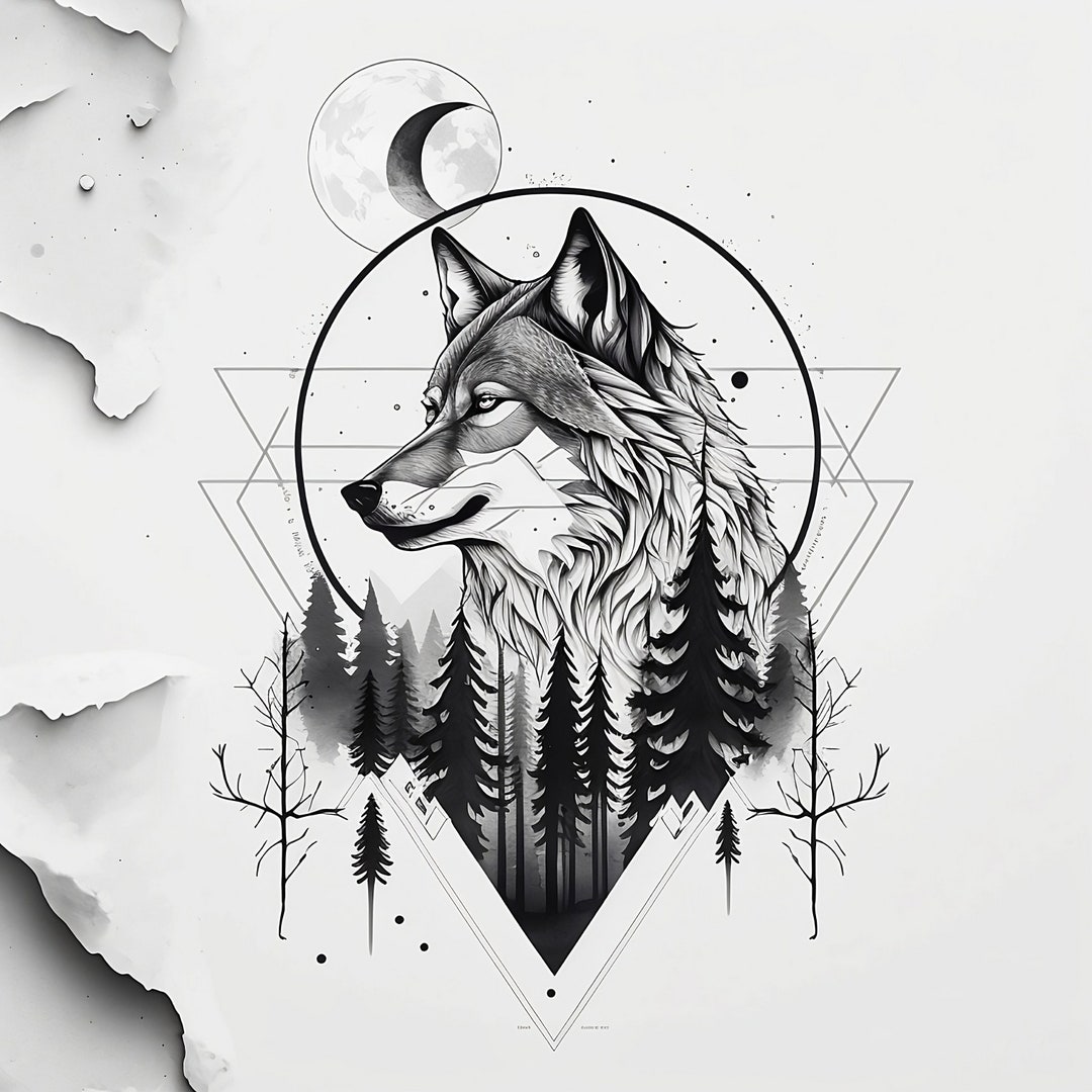 Geometric Wolf Tattoo Design White Background PNG File Download High ...
