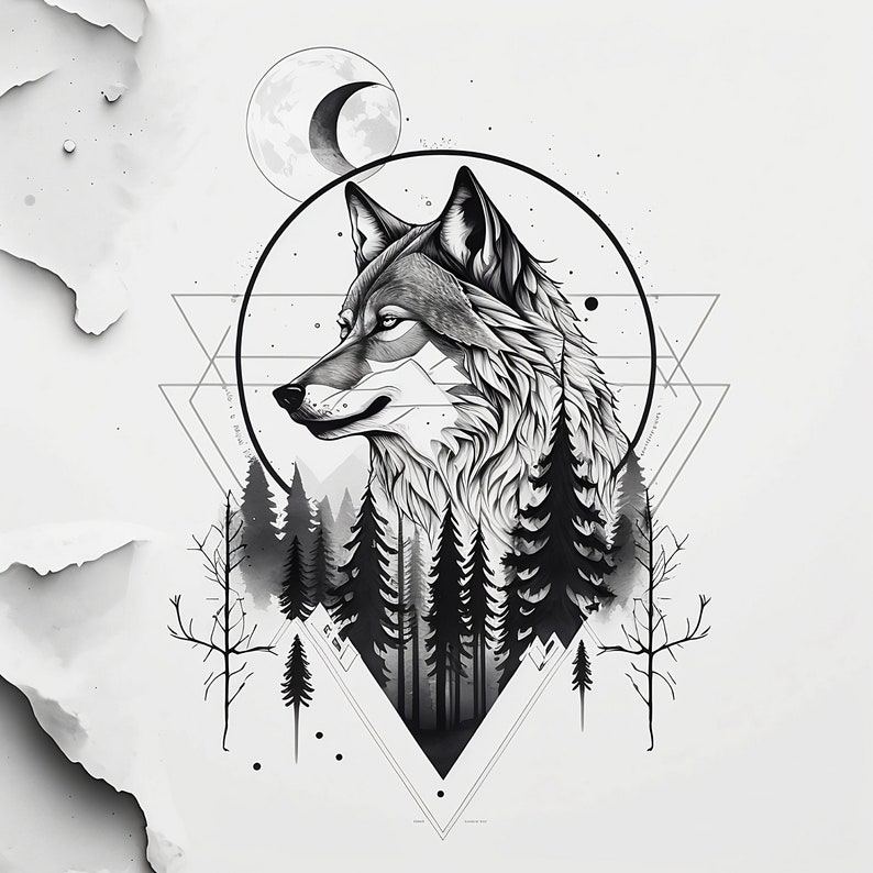 Geometric Wolf Tattoo Design White Background PNG File Download High ...