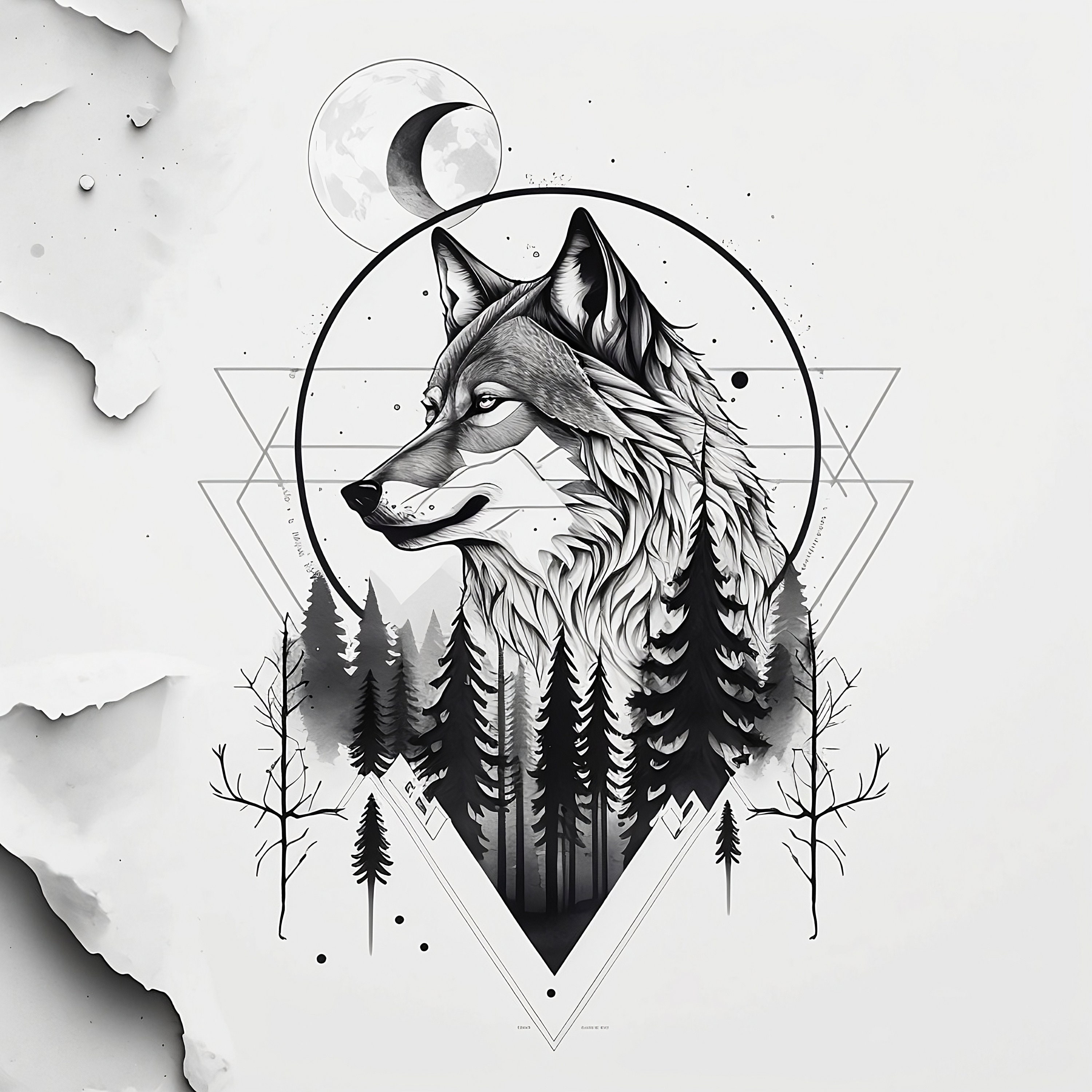 Geometric Wolf Tattoo Design White Background PNG File 