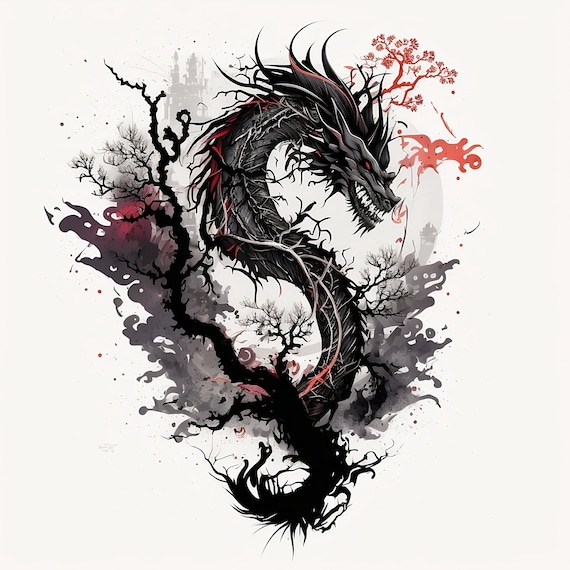 Dragon Tattoo Design - White background - PNG File Download High Resolution