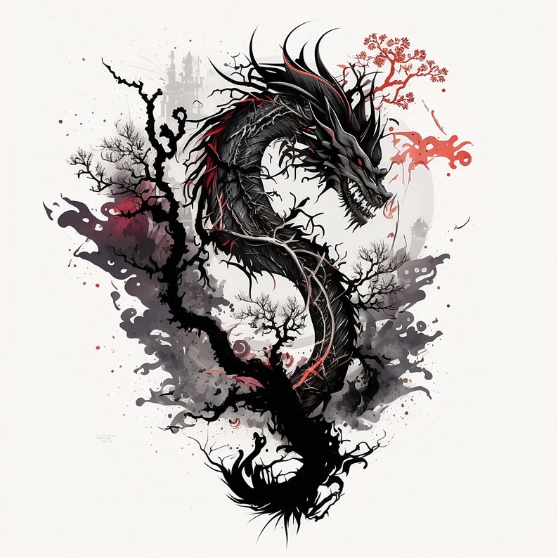 Dragon Tattoo Design White Background PNG File Download High Resolution image 1