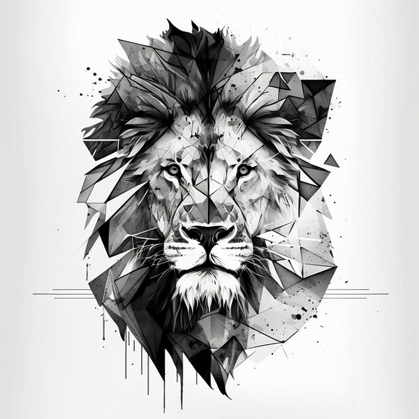 Lion Geometric Style Tattoo Design - White background - PNG File Download High Resolution