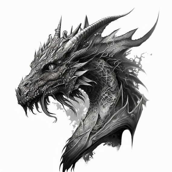 Dragon Tattoo Design - White background - PNG File Download High Resolution