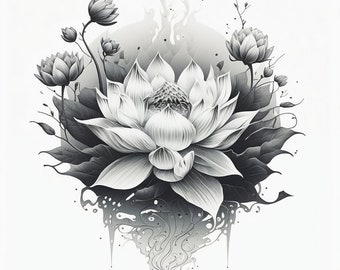 Lotus Flower Tattoo Design - White background - PNG File Download High Resolution