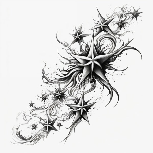Stars Tattoo Design - White background - PNG File Download High Resolution