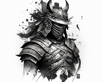 Samurai Tattoo Design - White background - PNG File Download High Resolution