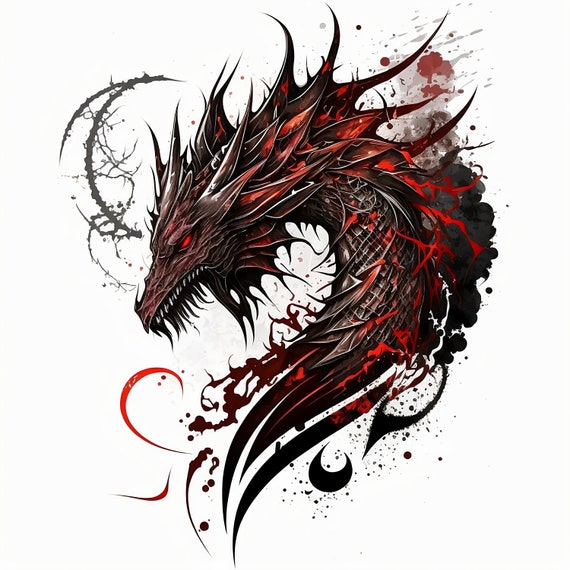 Dragon Tattoo Design - White background - PNG File Download High Resolution