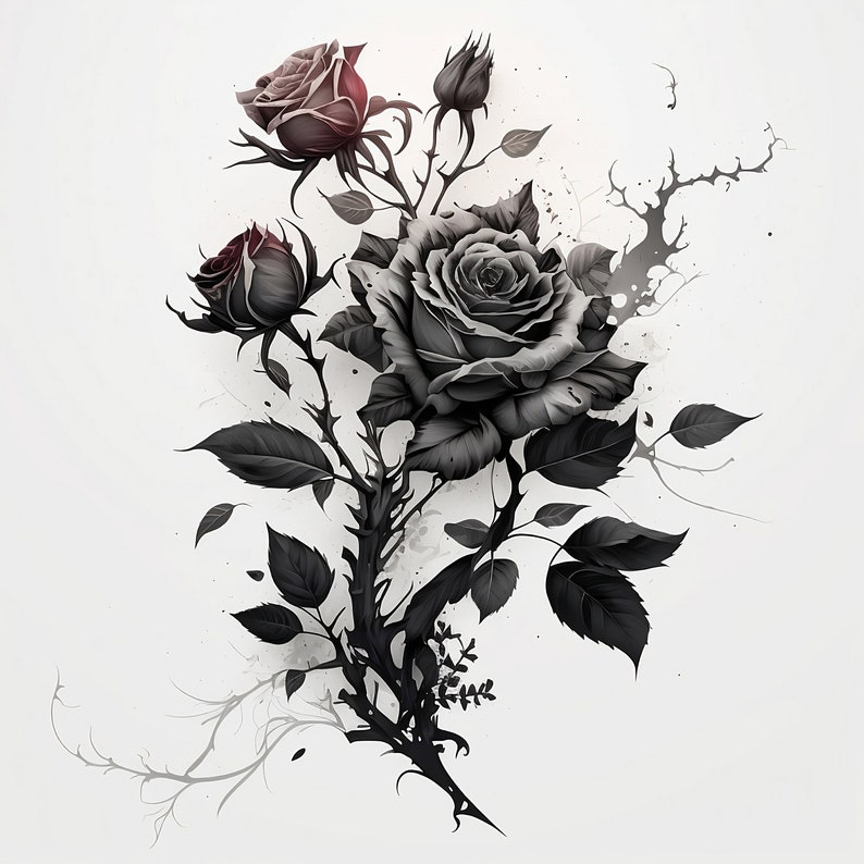 Rose Tattoo Design White Background PNG File Download High Resolution ...