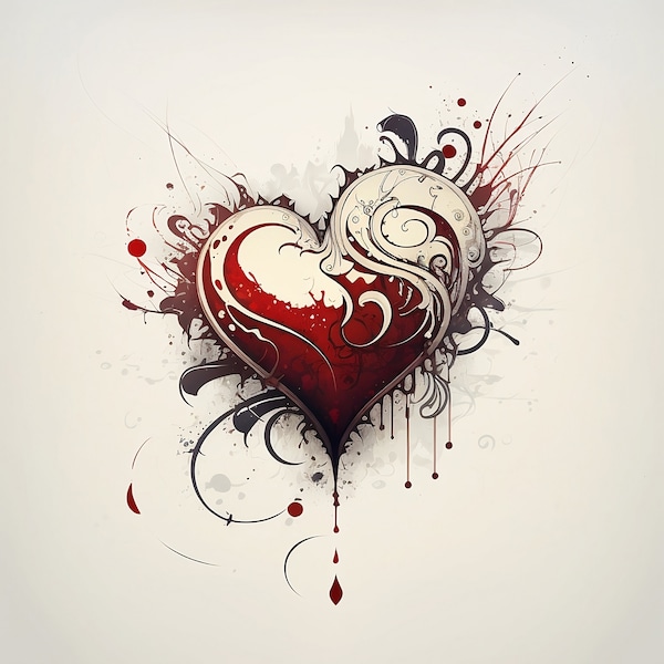 Heart Tattoo Design - White background - PNG File Download High Resolution