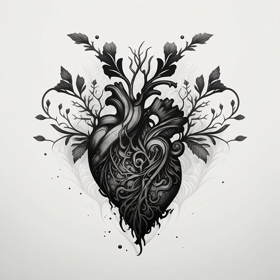 Black And White Heart Tattoo Design