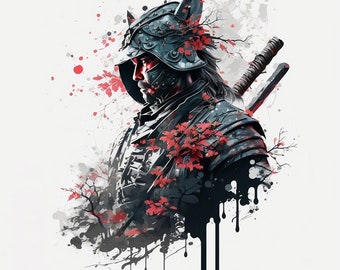 Samurai Tattoo Design - White Background  - PNG File Download High Resolution