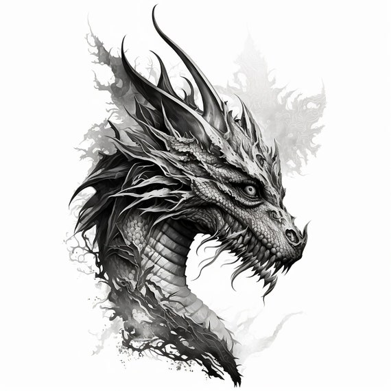 Dragon Tattoo Design - White background - PNG File Download High Resolution